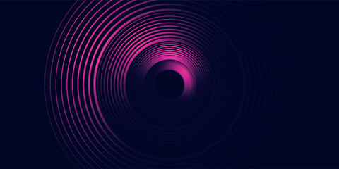 Dark abstract background with glowing circles. Swirl circular lines element. Shiny lines. Futuristic technology concept.