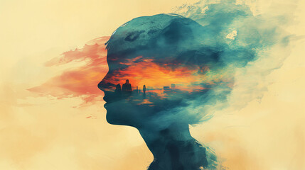  illustration of silhouettes, psyhology concept,ai
