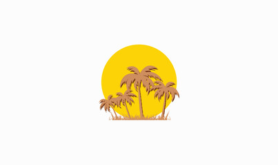 Vector logo design template.Palm on seaside. Concept for travel agency, tropical resort, beach hotel, spa, Summer vacation symbol, Palm Tree, Sun, Beach logo design Vector