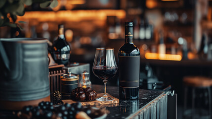 luxury bar with a wine,  in restaurant - obrazy, fototapety, plakaty