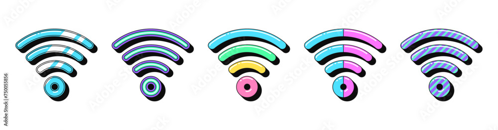 Poster isolated retro wifi icon set, vector stickers. wireless internet and network connection, hotspot, 5g