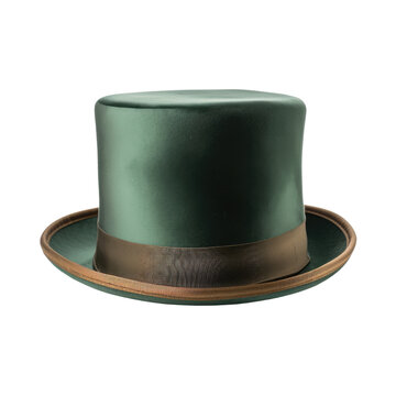 Green Satin Top Hat with Bow PNG, Transparent Image without background, Concept of festive attire for St. Patrick's Day