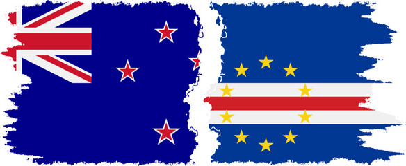 Cape Verde and New Zealand grunge flags connection vector
