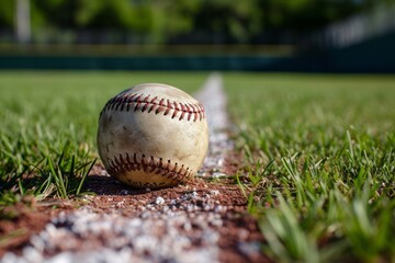 Close up american baseball ball, sport theme suitable for greeting card, header, website, flyers preparation for Championship Game