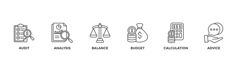 Accounting banner web icon vector illustration concept for business and finance with an icon of the audit, analysis, balance, budget, calculation, and advice	