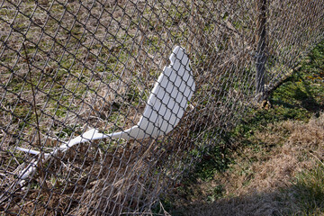 Litter along a fence - styrofoam