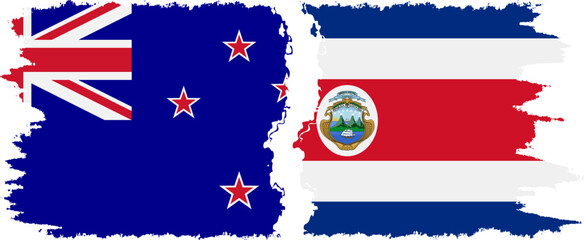 Costa Rica and New Zealand grunge flags connection vector