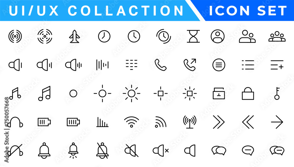 Poster user interface icons collection, basic ui ux icon set. set icon of user interface. vector illustrati