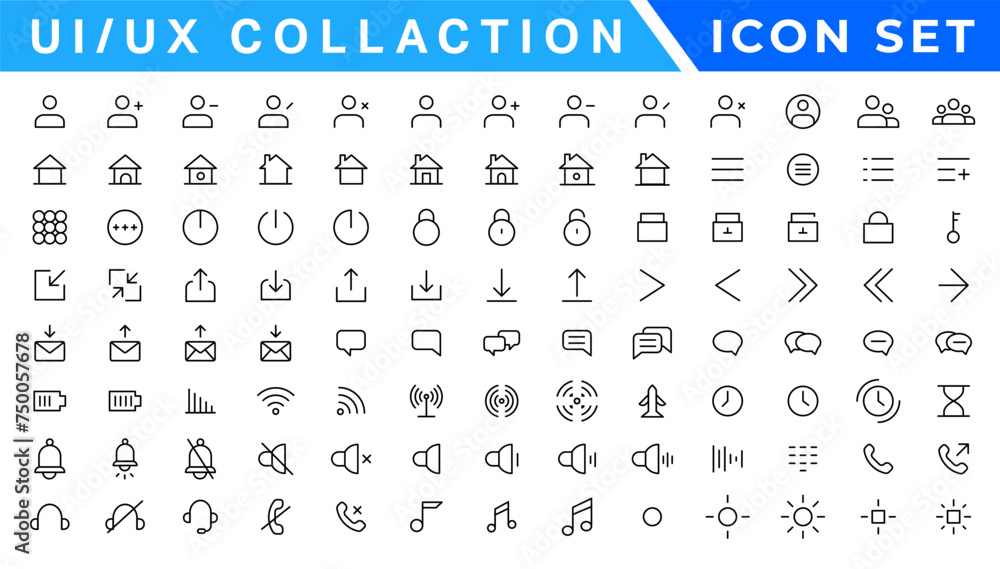 Poster user interface icons collection, basic ui ux icon set. set icon of user interface. vector illustrati