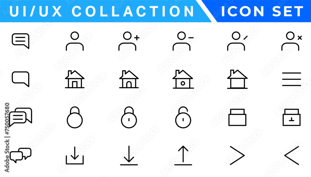 Poster user interface icons collection, basic ui ux icon set. set icon of user interface. vector illustrati