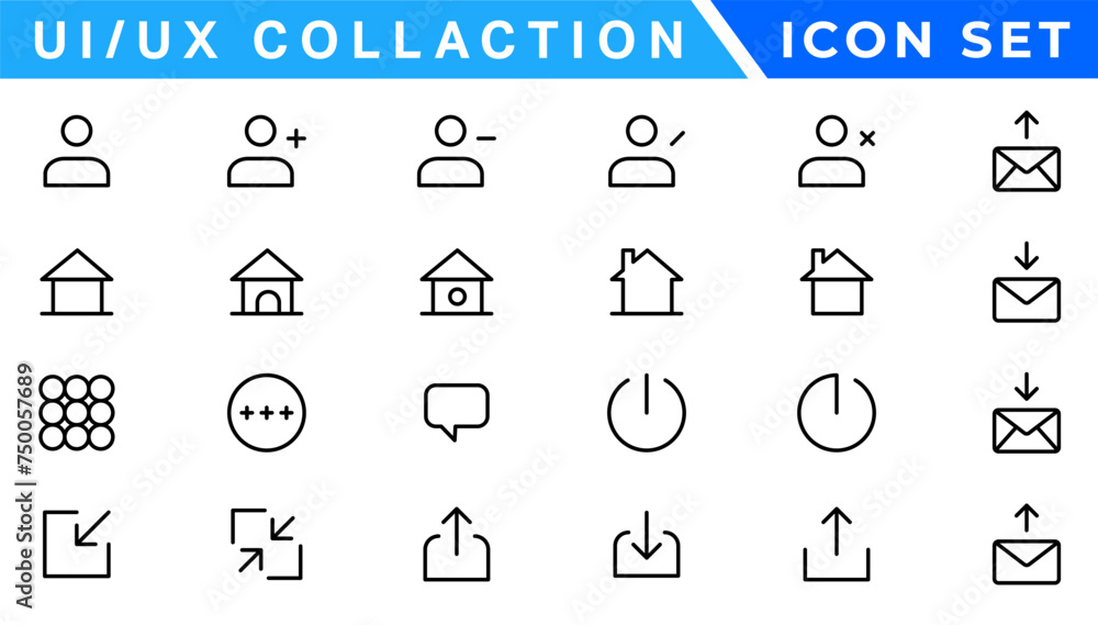 Poster user interface icons collection, basic ui ux icon set. set icon of user interface. vector illustrati