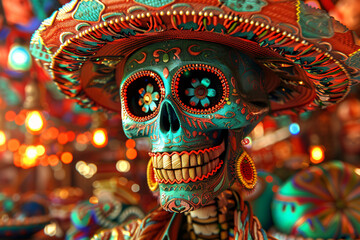 Mexican Day of the Dead 3d background illustration - obrazy, fototapety, plakaty