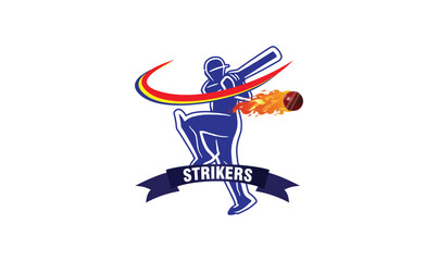 cricketball player with ball logo vector_Team club cricket badge logo template vector
