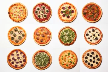 Fotobehang Set of different pizzas with ingredients top view © Maks 