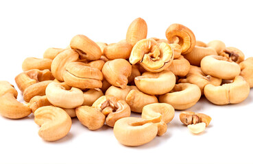 Obraz premium Roasted cashew nuts, cut out isolated on white background