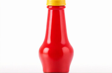 Red bottle of Tomato Ketchup cut out isolated on white