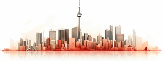 City Skyline Against Red and White Background
