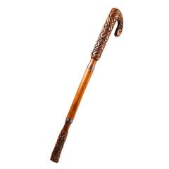 Carved Wooden Walking Cane PNG, Transparent Image without background, Concept of artisanal craftsmanship and mobility support