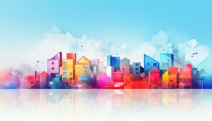 Colorful Cityscape With Blue Sky