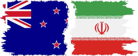 Iran and New Zealand grunge flags connection vector