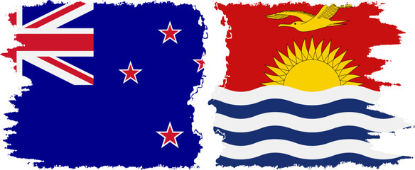 Kiribati and New Zealand grunge flags connection vector