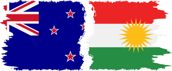 Kurdistan and New Zealand grunge flags connection vector