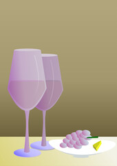 wine on the table, grapes and cheese - 750060281