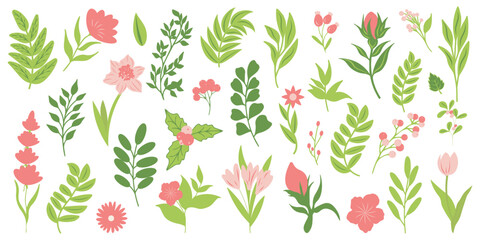 Fototapeta na wymiar Set of flower plants. Simple flower plants isolated on white background. Colorful flat vector illustration