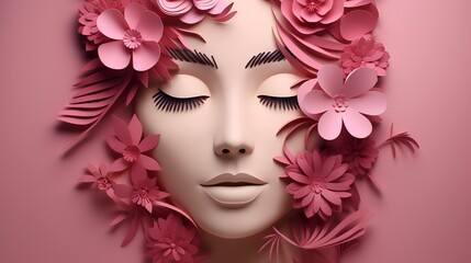 Illustration of face and flowers style paper card