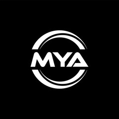 MYA letter logo design with black background in illustrator, vector logo modern alphabet font overlap style. calligraphy designs for logo, Poster, Invitation, etc.