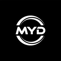 MYD letter logo design with black background in illustrator, vector logo modern alphabet font overlap style. calligraphy designs for logo, Poster, Invitation, etc. - obrazy, fototapety, plakaty