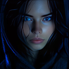 BZ Portrait Photography: Captivating Gaze in a Midnight-blue Ambiance