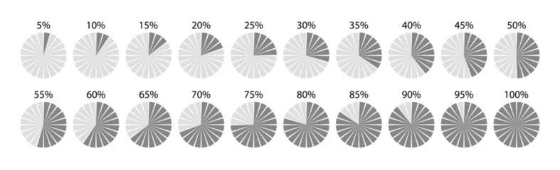 Fototapeten Piechart with percent segments. Round section graph divided into slices. Pie diagram template. Gray circle chart. Circular structure pieces. Set schemes. Vector illustration © Iryna