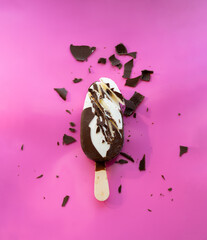 crushed vanilla ice cream in chocolate glaze