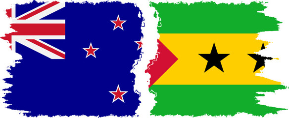 Sao Tome and Principe and New Zealand grunge flags connection vector