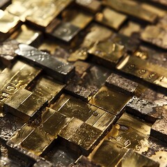 Textual elements creatively integrated into images of gold bars.