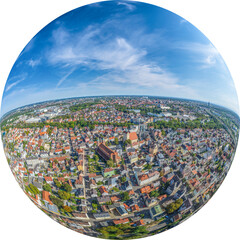 Der Stadtteil Oberhausen der schwäbischen Welterbe-Stadt Augsburg von oben, Little Planet-Ansicht,...