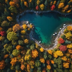 A beautiful lake surrounded by autumn trees
