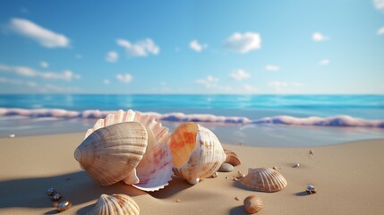 Shellfish, sea and beach wallpapers Created with Generative AI technology. - obrazy, fototapety, plakaty