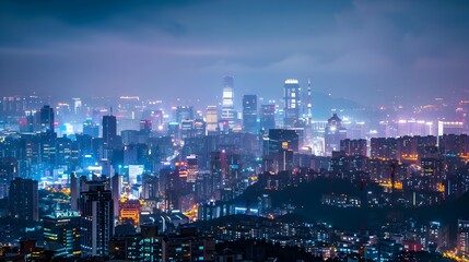 Fototapeta na wymiar Hong Kong Skyline at Night A Modern Metropolis