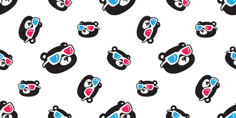 bear polar seamless pattern 3d glasses sunglasses movie film fancy eyewear vector teddy pet doodle cartoon gift wrapping paper tile background repeat wallpaper illustration scarf isolated design © CNuisin