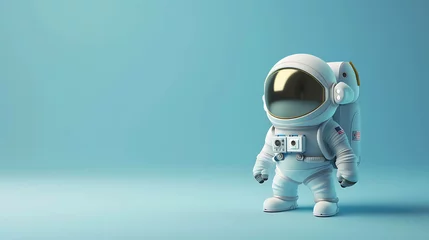 Poster 3D rendering of a cute astronaut in a spacesuit with a gold visor against a blue background. © Terlan