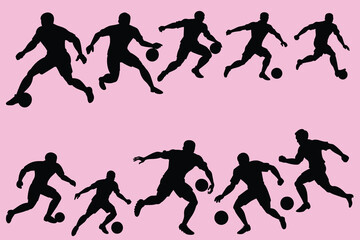 Football player silhouette vector collection set in isolated background.