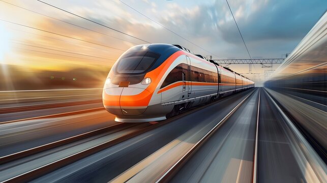 Orange and Gray Train Speeding on the Tracks