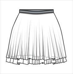 SKIRT Flat Sketch Templates. Skirt Design Technical Drawing. Girls Clothing Fashion. Black white and colorful Dress model for fashion collection. Blank skirt template for designers.