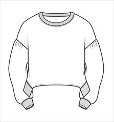 SWEATSHIRT Technical Drawing Fashion Flat Sketch for Girls. Apparel template Fashion CAD Graphics, kids wear, Vector Illustration