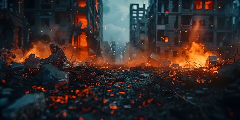 Symbolizing Catastrophe: Dystopian Background with Destroyed City. Concept Dystopian Landscape, Destroyed City, Catastrophic Scene