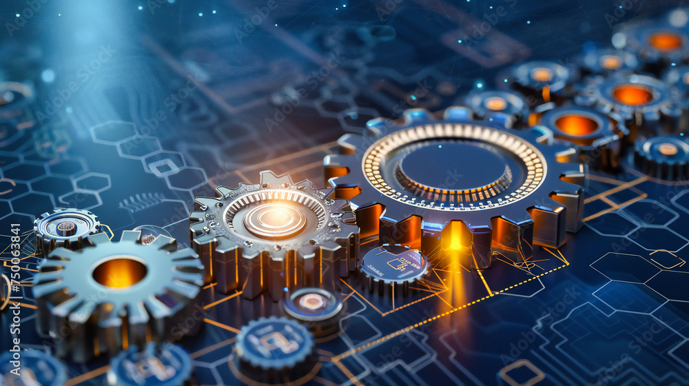 Poster quantum computing concept, abstract digital circuit board design, futuristic technology and artifici