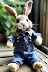 bunny in blue denim suit