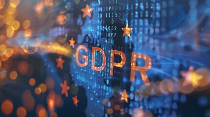 General Data Protection Regulation (GDPR) concept. Acronym GDPR prominently displayed against a blue background, complemented by yellow stars reminiscent of the European Union flag. - obrazy, fototapety, plakaty